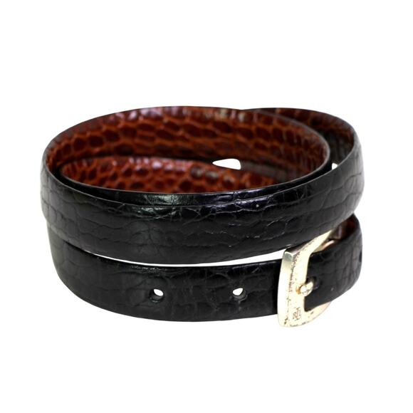 Ralph Lauren BROWN BLACK LEATHER 3/4"Wd SNAKE PRINT RVRSBL DRESS BELT Sz M (4B - Picture 4 of 16